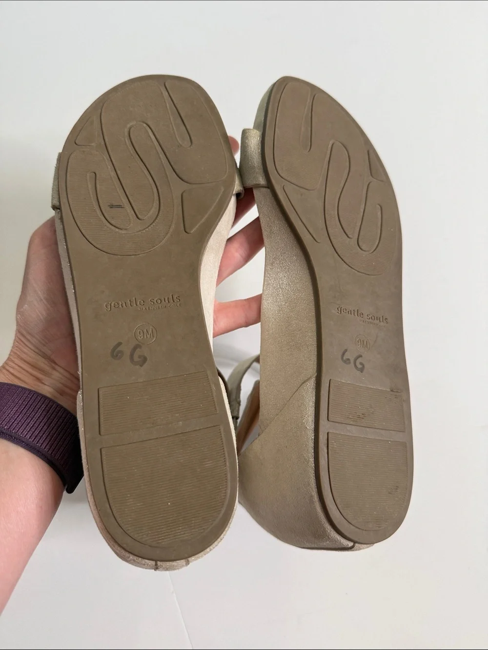 Gentle Souls Gianna Metallic Ivory Ankle-Strap Wedge Sandal size 9